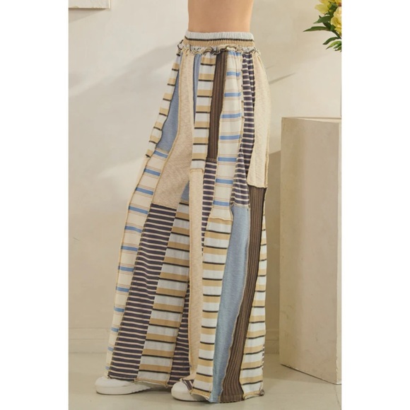 Oli & Hali Cream Blue Multicolor Striped Pants - Picture 6 of 9